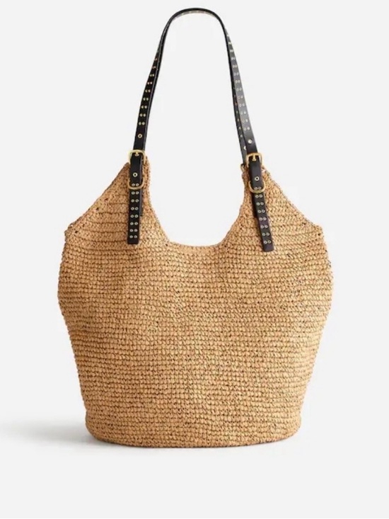 Madewell Handbags - Madewell Natural Straw Tote with Black Studded Straps